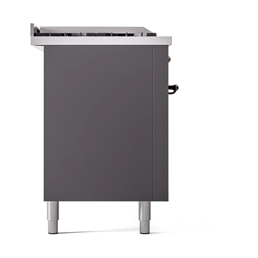 Ilve UN60FSQNMPMGB Ilve Un60Fsqnmpmgb Nostalgie Ii Noblesse 60" Dual Fuel Range (7 Sealed Burners   Griddle   French Top, Natural Gas, Solid Door, Graphite Matte, Burnished)