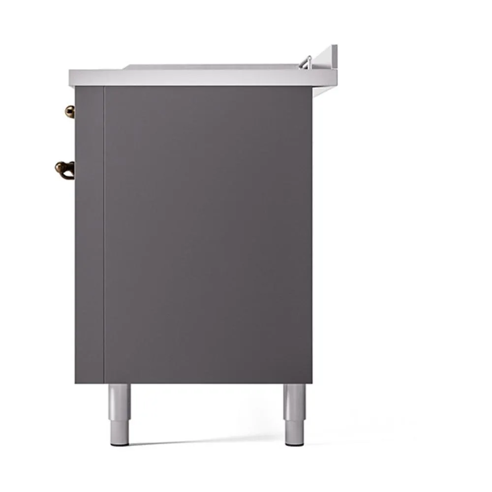 Ilve UN60FSQNMPMGB Ilve Un60Fsqnmpmgb Nostalgie Ii Noblesse 60" Dual Fuel Range (7 Sealed Burners   Griddle   French Top, Natural Gas, Solid Door, Graphite Matte, Burnished)