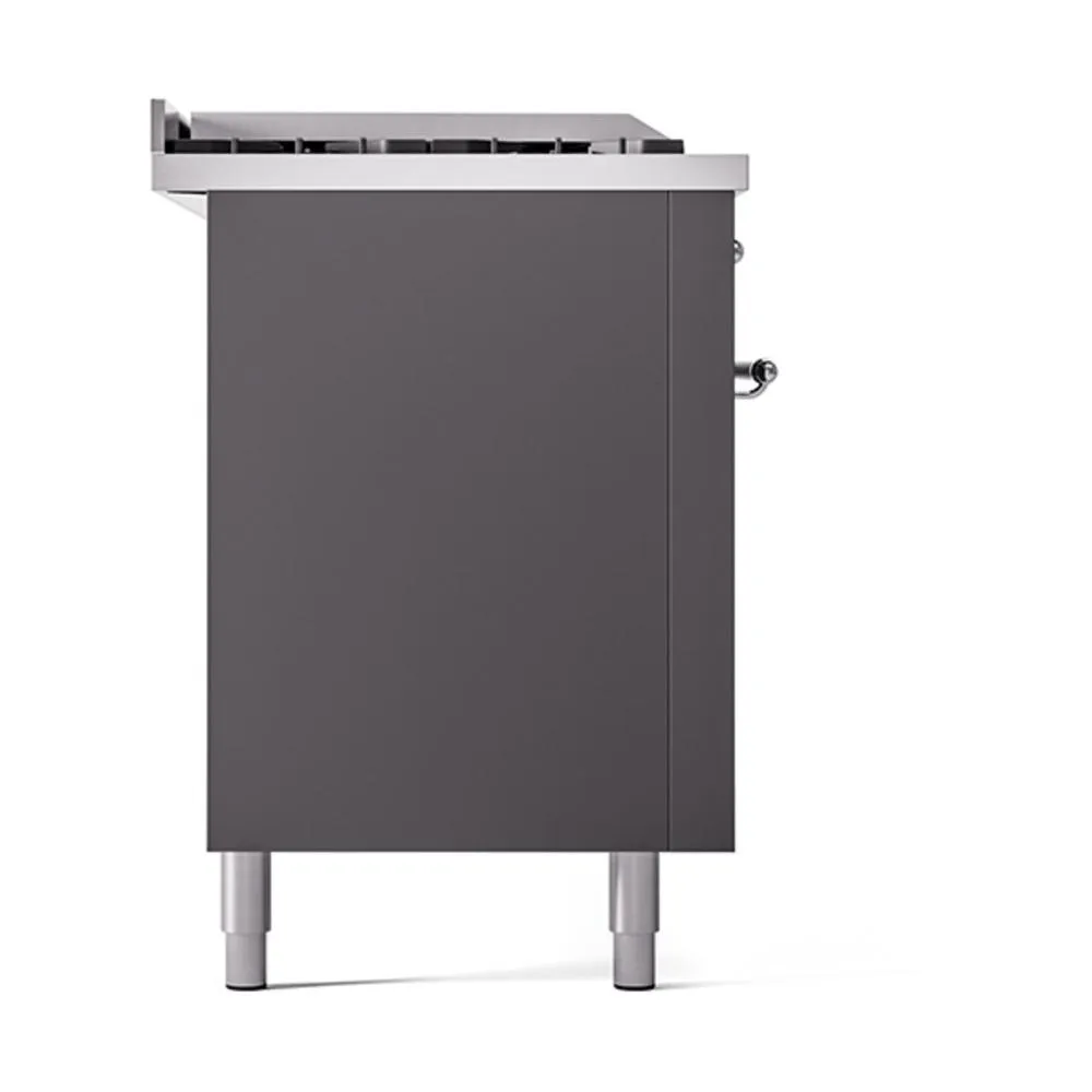 Ilve UN60FSQNMPMGCLP Ilve Un60Fsqnmpmgclp Nostalgie Ii Noblesse 60" Dual Fuel Range (7 Sealed Burners   Griddle   French Top, Liquid Propane, Solid Door, Graphite Matte, Chrome)
