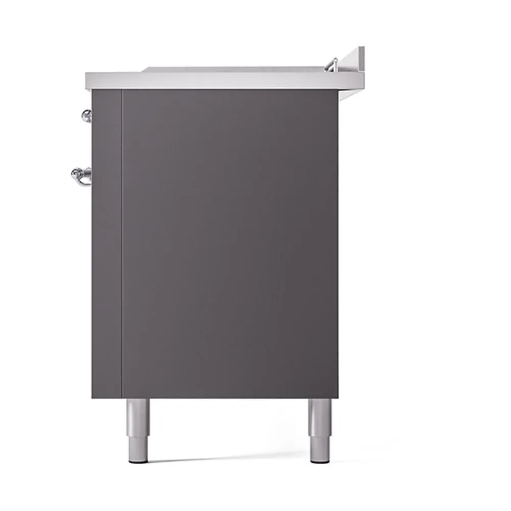 Ilve UN60FSQNMPMGCLP Ilve Un60Fsqnmpmgclp Nostalgie Ii Noblesse 60" Dual Fuel Range (7 Sealed Burners   Griddle   French Top, Liquid Propane, Solid Door, Graphite Matte, Chrome)