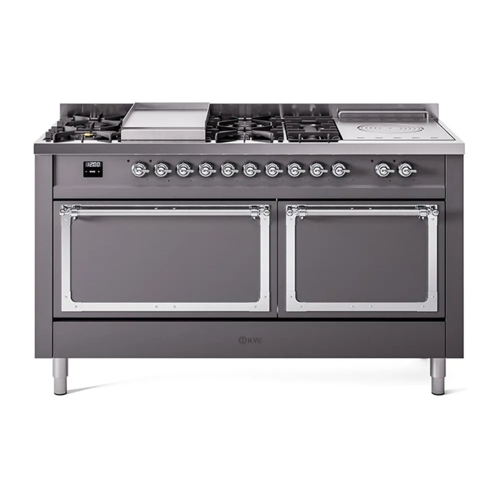 Ilve UN60FSQNMPMGCLP Ilve Un60Fsqnmpmgclp Nostalgie Ii Noblesse 60" Dual Fuel Range (7 Sealed Burners   Griddle   French Top, Liquid Propane, Solid Door, Graphite Matte, Chrome)