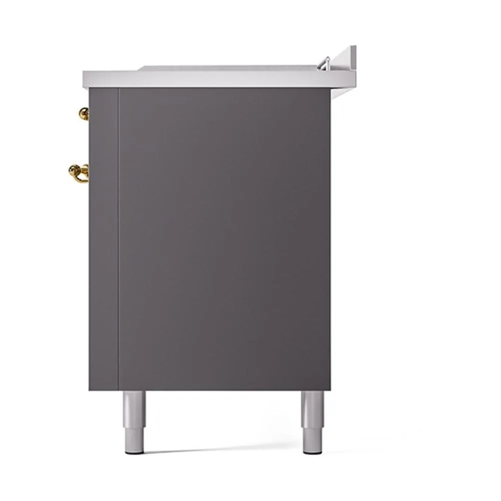 Ilve UN60FSQNMPMGG Ilve Un60Fsqnmpmgg Nostalgie Ii Noblesse 60" Dual Fuel Range (7 Sealed Burners   Griddle   French Top, Natural Gas, Solid Door, Graphite Matte, Brass)