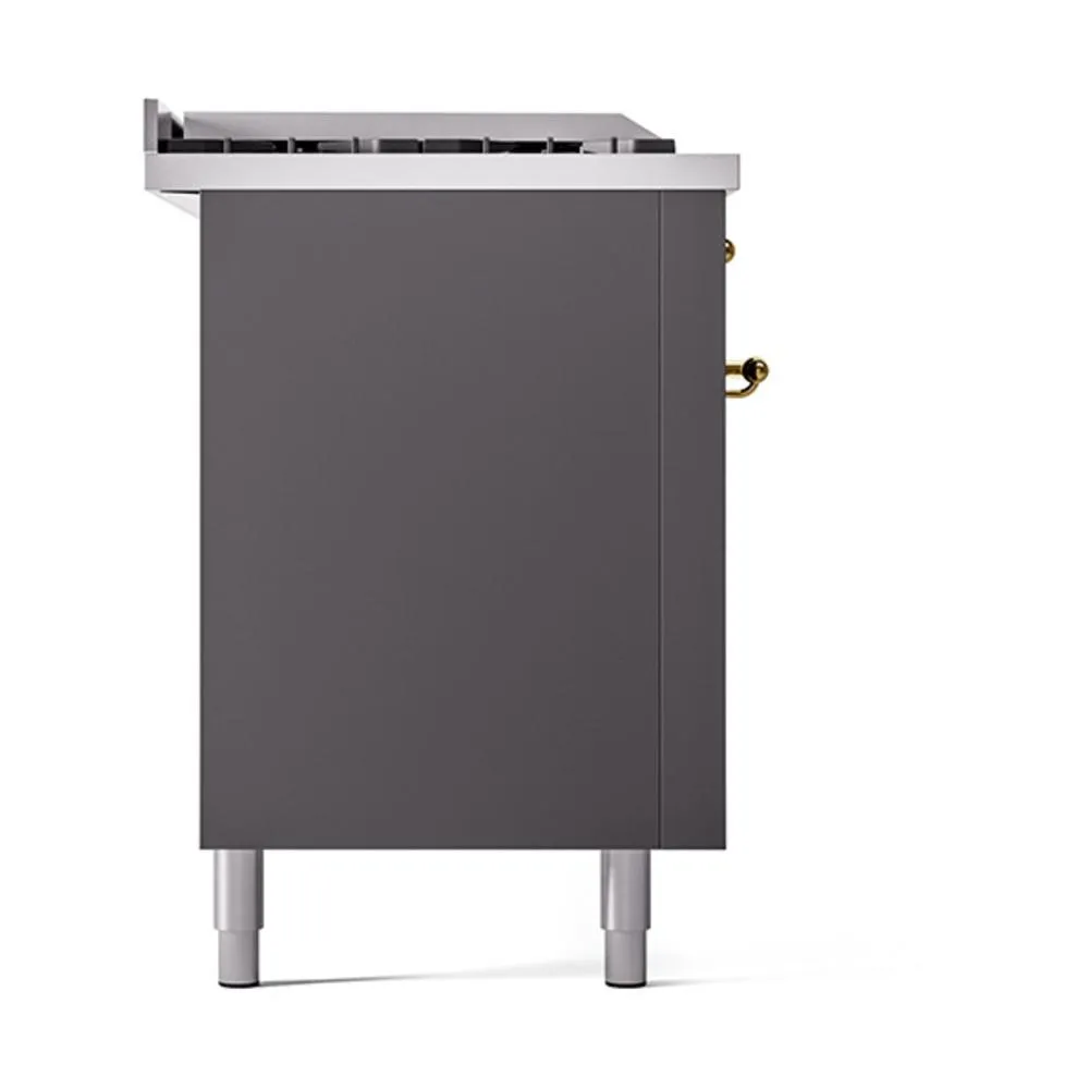 Ilve UN60FSQNMPMGG Ilve Un60Fsqnmpmgg Nostalgie Ii Noblesse 60" Dual Fuel Range (7 Sealed Burners   Griddle   French Top, Natural Gas, Solid Door, Graphite Matte, Brass)