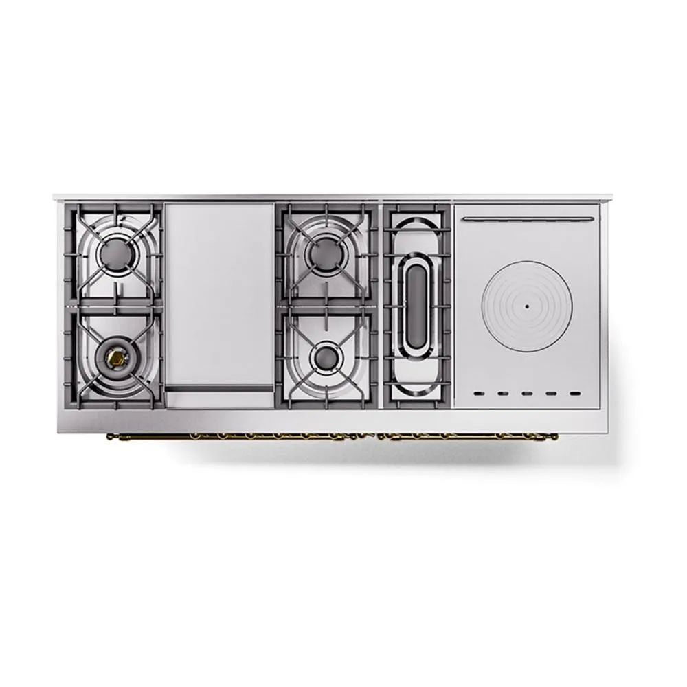 Ilve UN60FSQNMPMGG Ilve Un60Fsqnmpmgg Nostalgie Ii Noblesse 60" Dual Fuel Range (7 Sealed Burners   Griddle   French Top, Natural Gas, Solid Door, Graphite Matte, Brass)