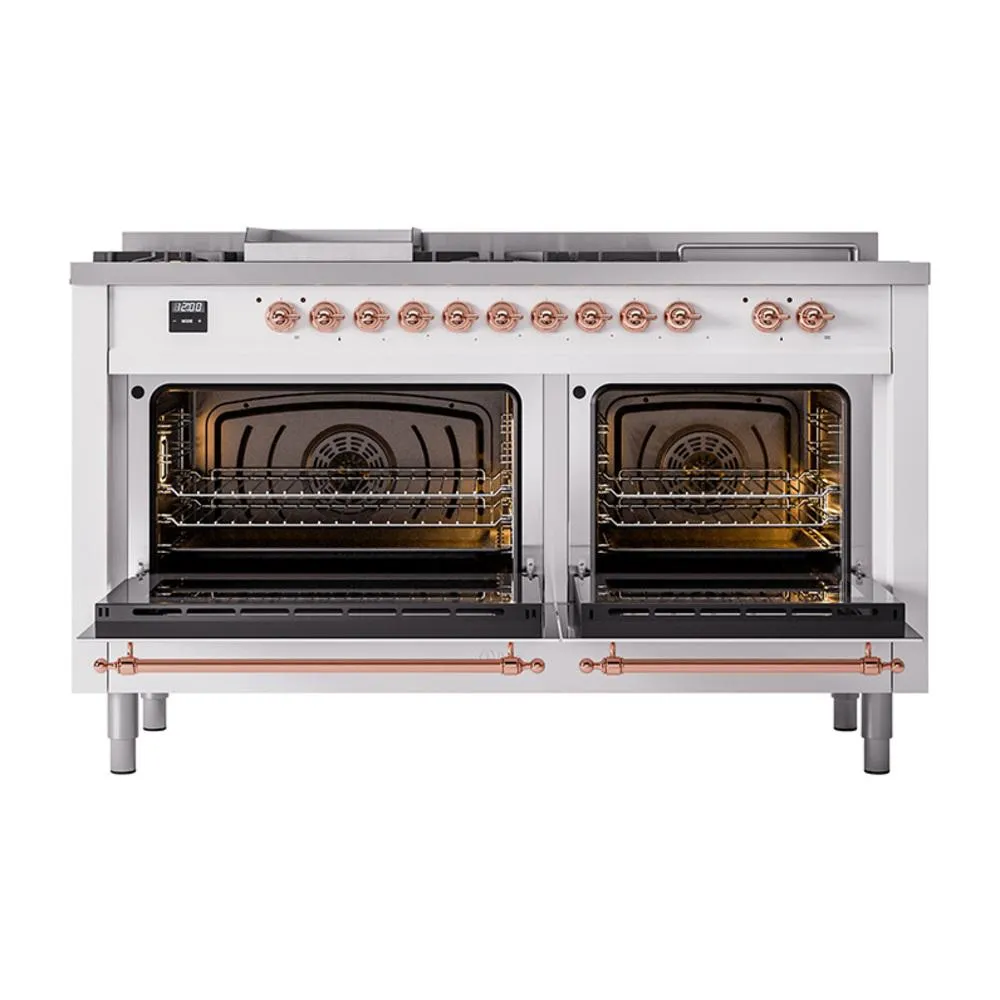 Ilve UN60FSQNMPRAPLP Ilve Un60Fsqnmpraplp Nostalgie Ii Noblesse 60" Dual Fuel Range (7 Sealed Burners   Griddle   French Top, Liquid Propane, Solid Door, Ral, Copper)
