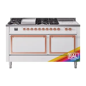 Ilve UN60FSQNMPRAPLP Ilve Un60Fsqnmpraplp Nostalgie Ii Noblesse 60" Dual Fuel Range (7 Sealed Burners   Griddle   French Top, Liquid Propane, Solid Door, Ral, Copper)
