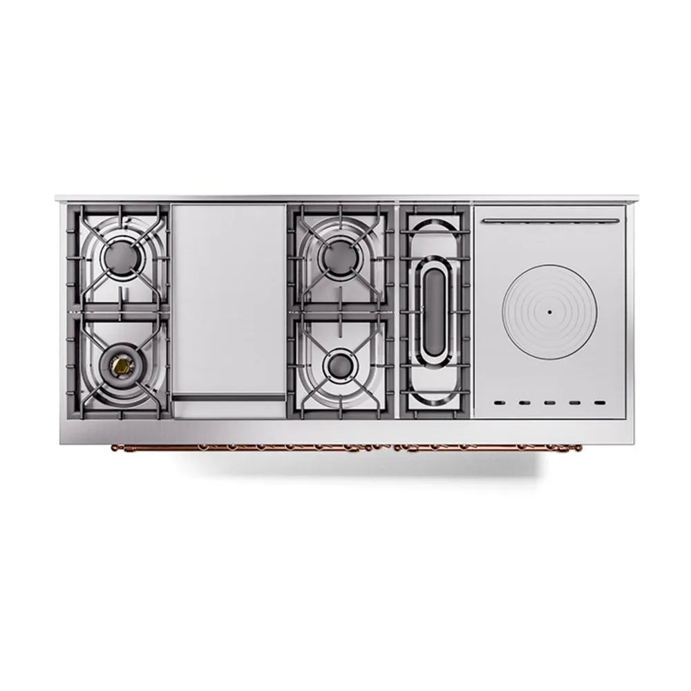 Ilve UN60FSQNMPSSP Ilve Un60Fsqnmpssp Nostalgie Ii Noblesse 60" Dual Fuel Range (7 Sealed Burners   Griddle   French Top, Natural Gas, Solid Door, Stainless Steel, Copper)