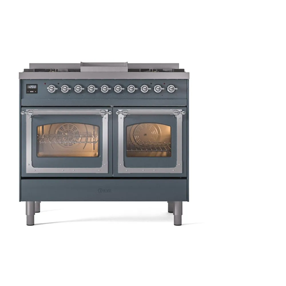 Ilve UND40FNMPBGCLP Ilve Und40Fnmpbgclp Nostalgie Ii Noblesse 40" Dual Fuel Range (Liquid Propane, Triple Glass Door, Blue Grey, Chrome)