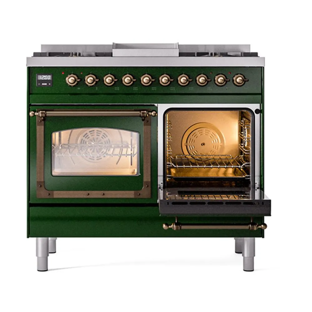Ilve UND40FNMPEGBLP Ilve Und40Fnmpegblp Nostalgie Ii Noblesse 40" Dual Fuel Range (Liquid Propane, Triple Glass Door, Emerald Green, Burnished)