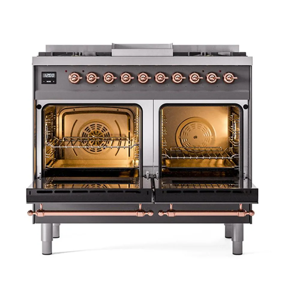 Ilve UND40FNMPMGPLP Ilve Und40Fnmpmgplp Nostalgie Ii Noblesse 40" Dual Fuel Range (Liquid Propane, Triple Glass Door, Graphite Matte, Copper)