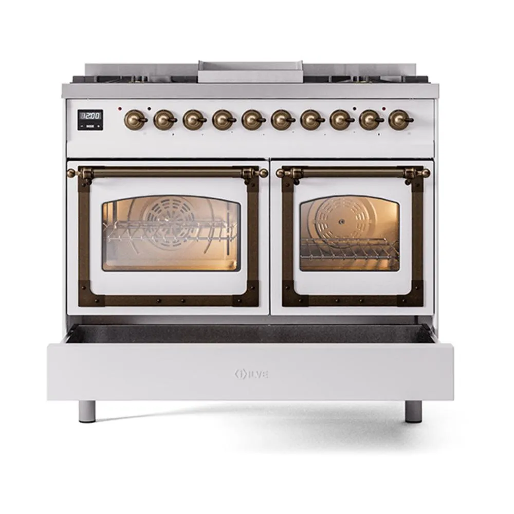 Ilve UND40FNMPWHBLP Ilve Und40Fnmpwhblp Nostalgie Ii Noblesse 40" Dual Fuel Range (Liquid Propane, Triple Glass Door, White, Burnished)