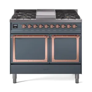 Ilve UND40FQNMPBGPLP Ilve Und40Fqnmpbgplp Nostalgie Ii Noblesse 40" Dual Fuel Range (Liquid Propane, Solid Door, Blue Grey, Copper)