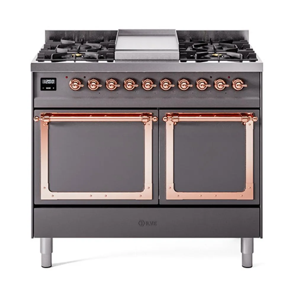 Ilve UND40FQNMPMGP Ilve Und40Fqnmpmgp Nostalgie Ii Noblesse 40" Dual Fuel Range (Natural Gas, Solid Door, Graphite Matte, Copper)