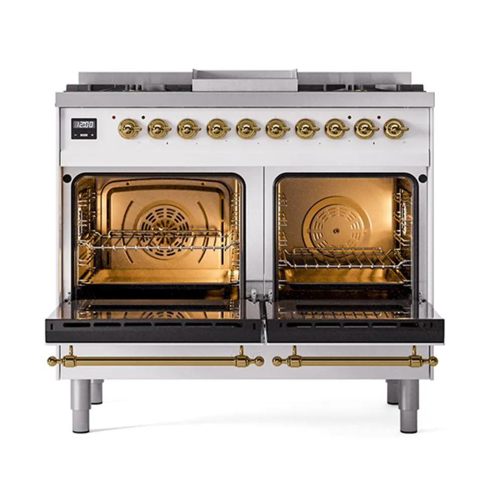 Ilve UND40FQNMPRAG Ilve Und40Fqnmprag Nostalgie Ii Noblesse 40" Dual Fuel Range (Natural Gas, Solid Door, Ral, Brass)