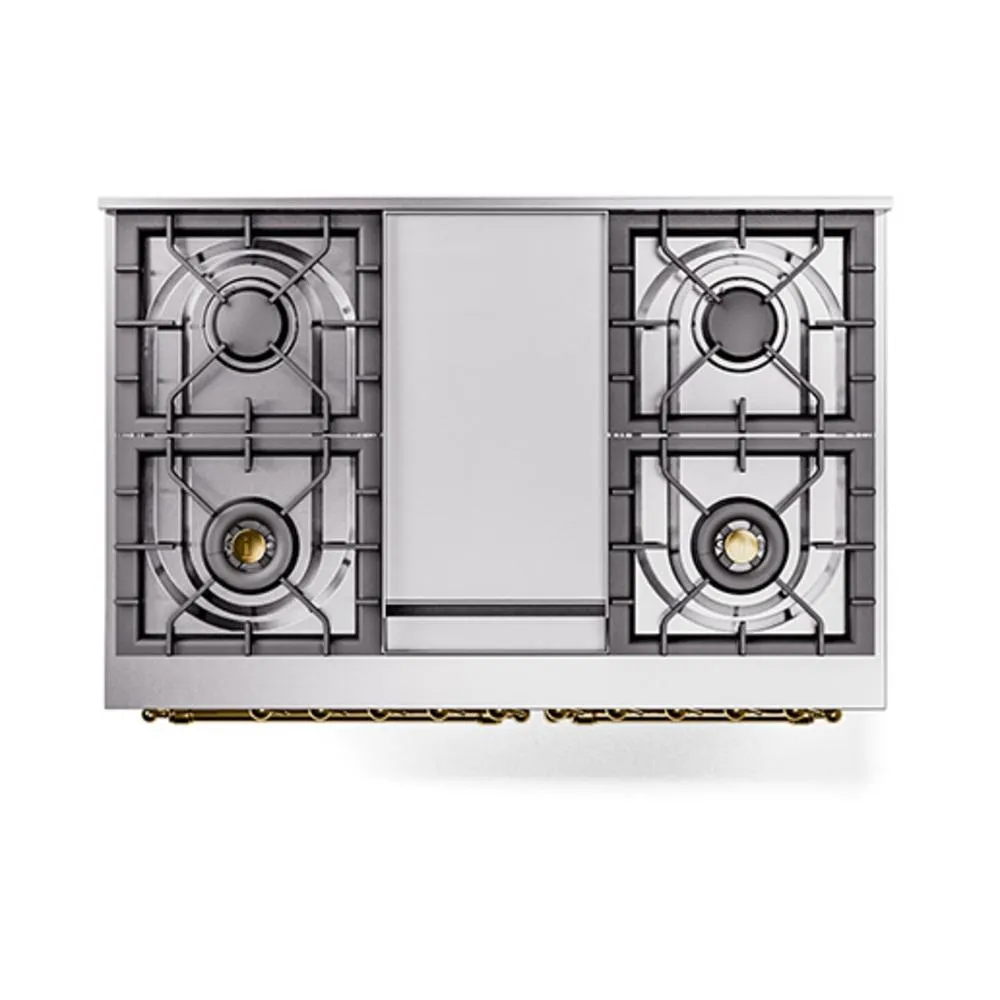 Ilve UND40FQNMPWHGLP Ilve Und40Fqnmpwhglp Nostalgie Ii Noblesse 40" Dual Fuel Range (Liquid Propane, Solid Door, White, Brass)
