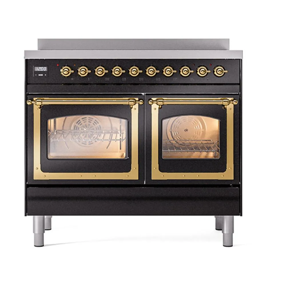 Ilve UNDI406NMPBKG Ilve Undi406Nmpbkg Nostalgie Ii Noblesse 40" Induction Range (Triple Glass Door, Glossy Black, Brass)
