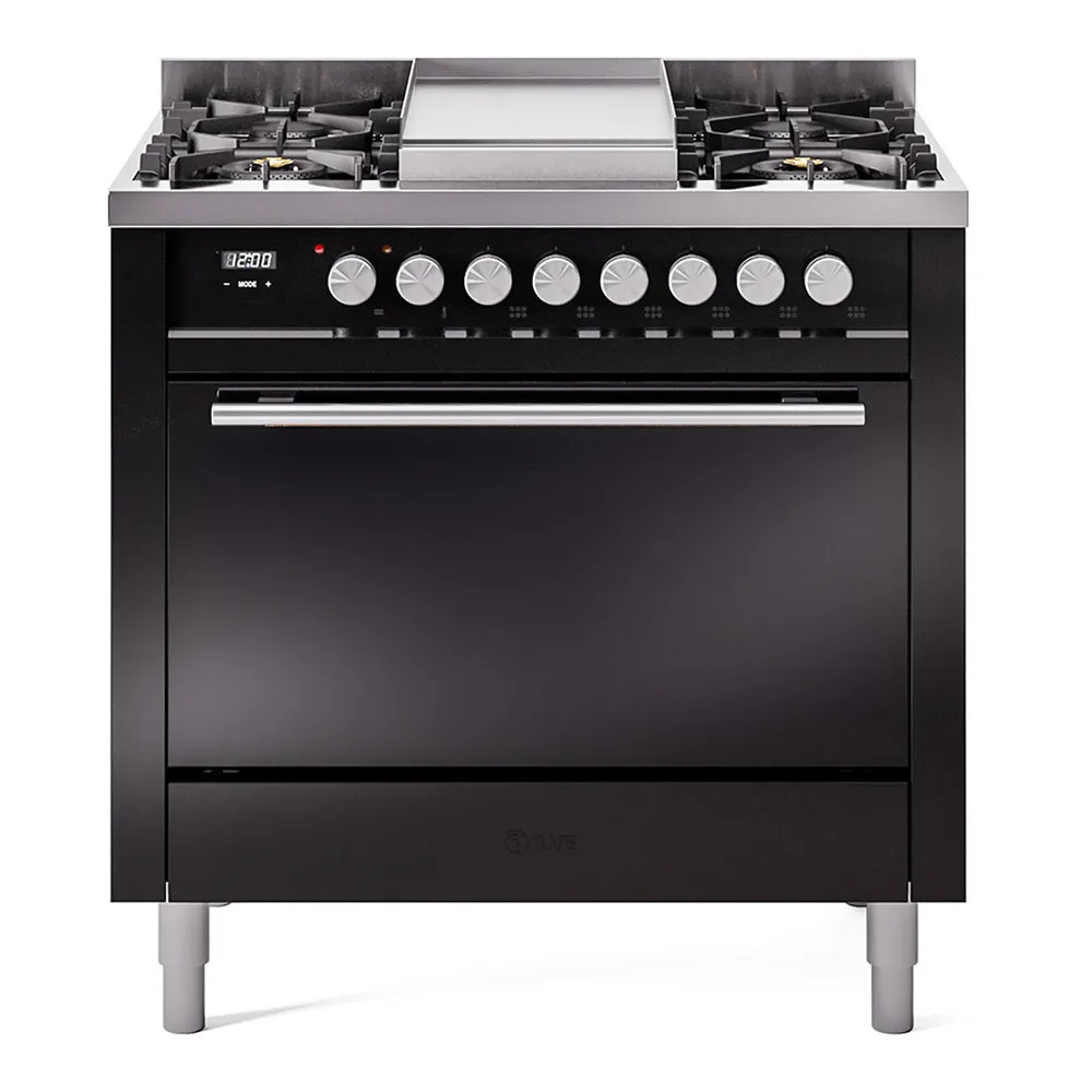 Ilve UP36FQMPBK Professional Plus Ii 36 Inch Dual Fuel Natural Gas Freestanding Range In With Trim