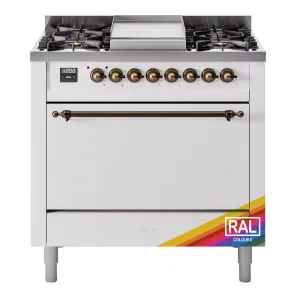 Ilve UP36FQNMPRAB Nostalgie Ii 36 Inch Dual Fuel Natural Gas Freestanding Range In Ral Custom Color With Bronze Trim