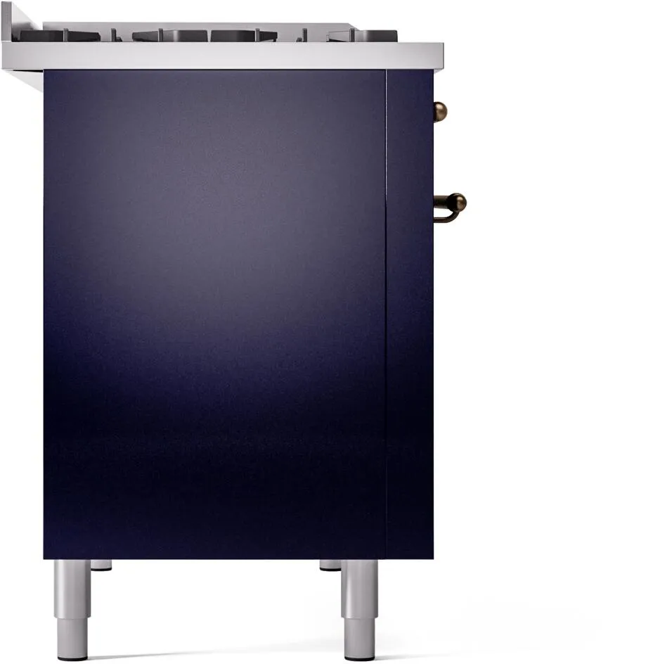 Ilve UP48FNMPMBBLP Nostalgie Ii 48 Inch Dual Fuel Liquid Propane Freestanding Range In Blue With Bronze Trim