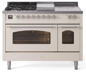 Ilve UP48FSNMPAWCLP Nostalgie Ii 48 Inch Dual Fuel Liquid Propane Freestanding Range In Antique White With Chrome Trim