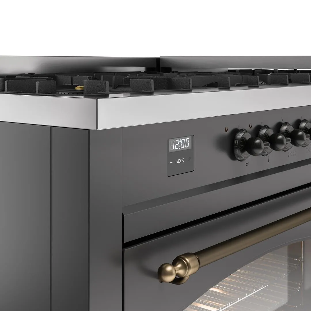 Ilve UP60FNMPMGBLP Nostalgie Ii 60 Inch Dual Fuel Liquid Propane Freestanding Range In Matte Graphite With Bronze Trim