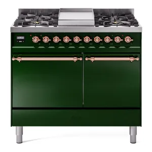 Ilve UPD40FQNMPEGP Nostalgie Ii 40 Inch Dual Fuel Natural Gas Freestanding Range In Emerald Green With Copper Trim