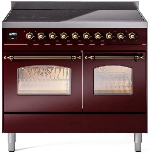 Ilve UPDI406NMPBUB Nostalgie Ii 40 Inch Electric Freestanding Range In Burgundy With Bronze Trim