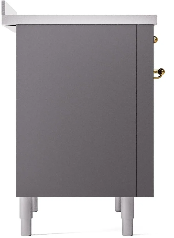 Ilve UPI366NMPMGG Nostalgie Ii 36 Inch Electric Freestanding Range In Matte Graphite With Brass Trim