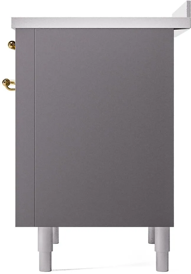 Ilve UPI366NMPMGG Nostalgie Ii 36 Inch Electric Freestanding Range In Matte Graphite With Brass Trim