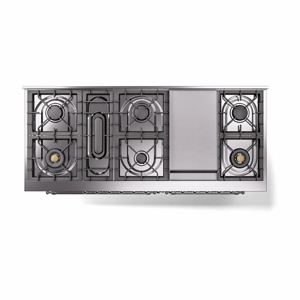 Ilve UN60FNMPAWC Ilve Un60Fnmpawc Nostalgie Ii Noblesse 60" Dual Fuel Range (9 Sealed Burners   Griddle, Natural Gas, Triple Glass Door, Antique White, Chrome)