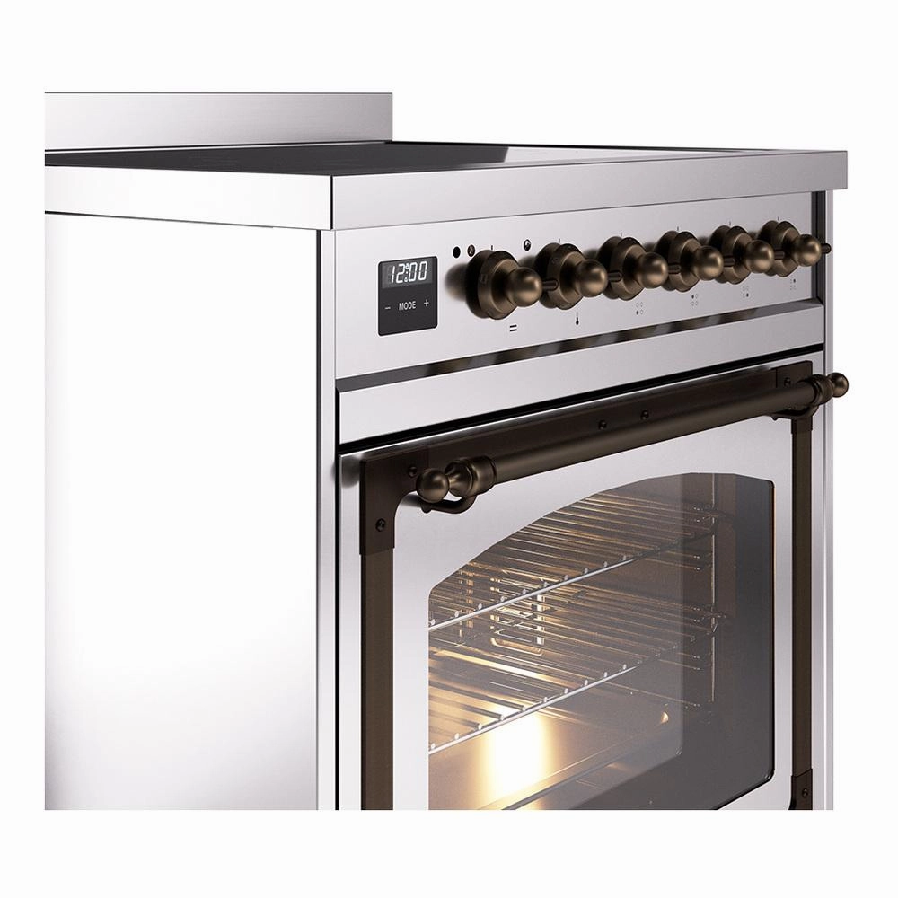 Ilve UNI304NMPSSB Ilve Uni304Nmpssb Nostalgie Ii Noblesse 30" Induction Range (Triple Glass Door, Stainless Steel, Burnished)