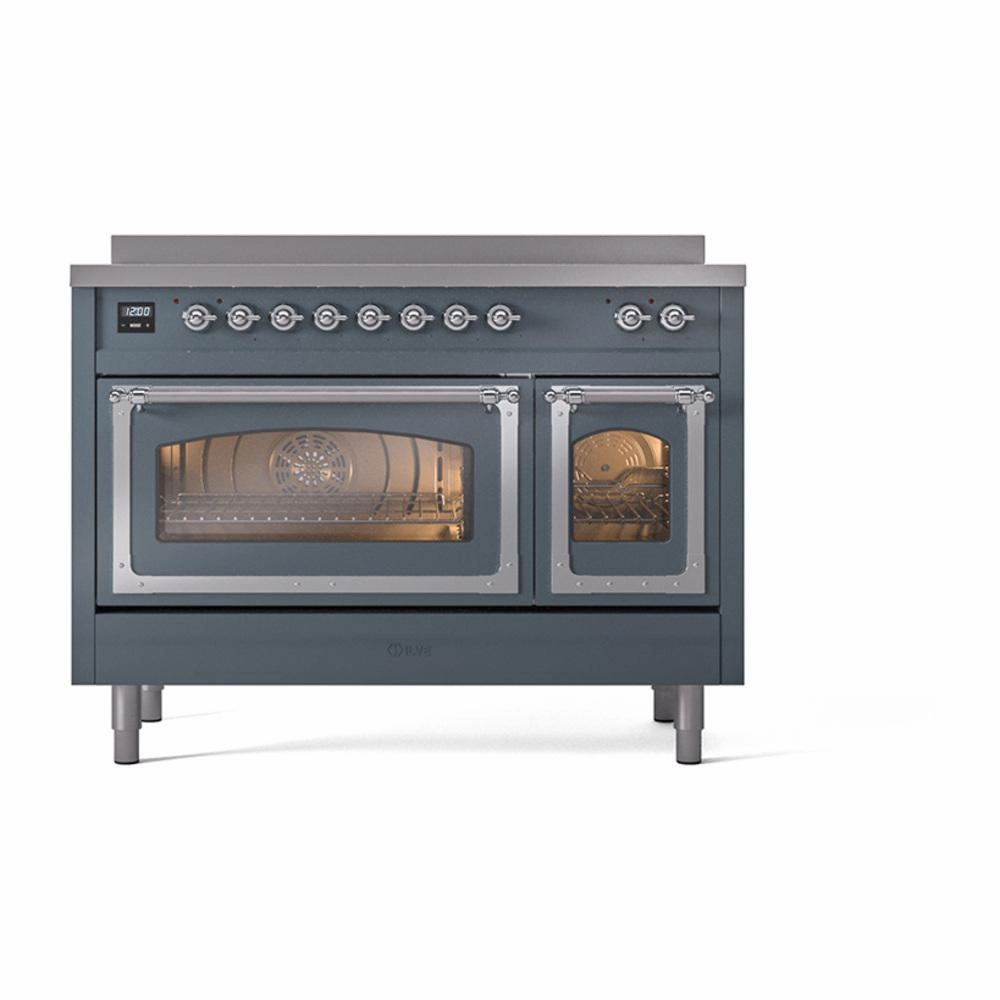 Ilve UNI486NMPBGC Ilve Uni486Nmpbgc Nostalgie Ii Noblesse 48" Induction Range (Triple Glass Door, Blue Grey, Chrome)