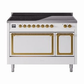 Ilve UNI486QNMPWHG Ilve Uni486Qnmpwhg Nostalgie Ii Noblesse 48" Induction Range (Solid Door, White, Brass)