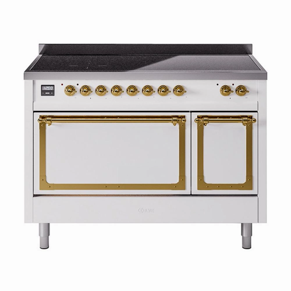 Ilve UNI486QNMPWHG Ilve Uni486Qnmpwhg Nostalgie Ii Noblesse 48" Induction Range (Solid Door, White, Brass)