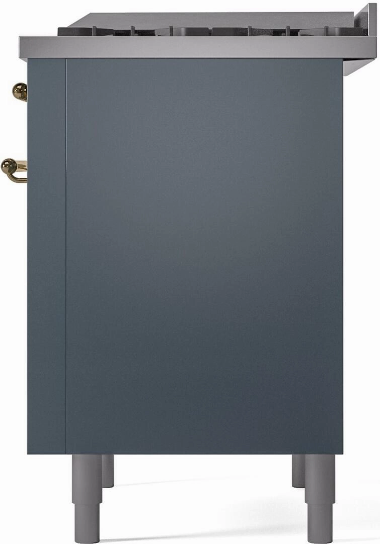 Ilve UP36FNMPBGG Nostalgie Ii 36 Inch Dual Fuel Natural Gas Freestanding Range In Blue Grey With Brass Trim