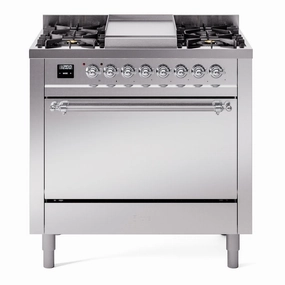 Ilve UP36FQNMPSSC Nostalgie Ii 36 Inch Dual Fuel Natural Gas Freestanding Range In Stainless Steel With Chrome Trim