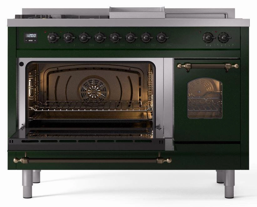 Ilve UP48FSNMPEGB Nostalgie Ii 48 Inch Dual Fuel Natural Gas Freestanding Range In Emerald Green With Bronze Trim