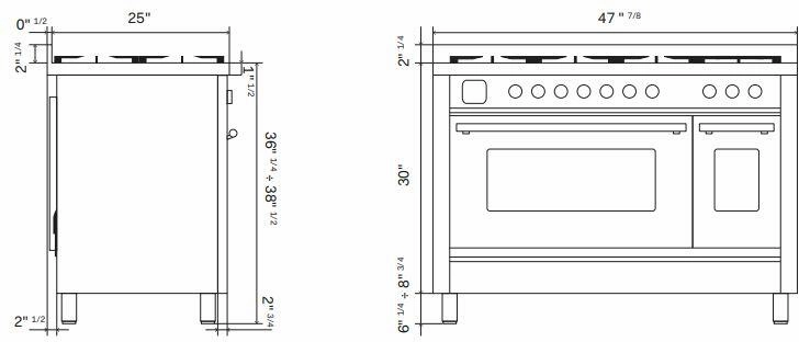Ilve UP48FWMPBGLP Professional Plus Ii 48 Inch Dual Fuel Liquid Propane Freestanding Range In Blue Grey With Trim