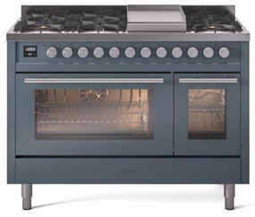 Ilve UP48FWMPBGLP Professional Plus Ii 48 Inch Dual Fuel Liquid Propane Freestanding Range In Blue Grey With Trim
