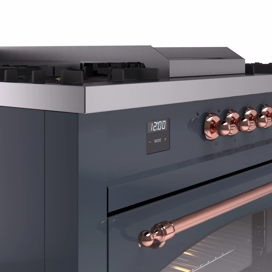 Ilve UP60FSNMPBGPLP Nostalgie Ii 60 Inch Dual Fuel Liquid Propane Freestanding Range In Blue Grey With Copper Trim