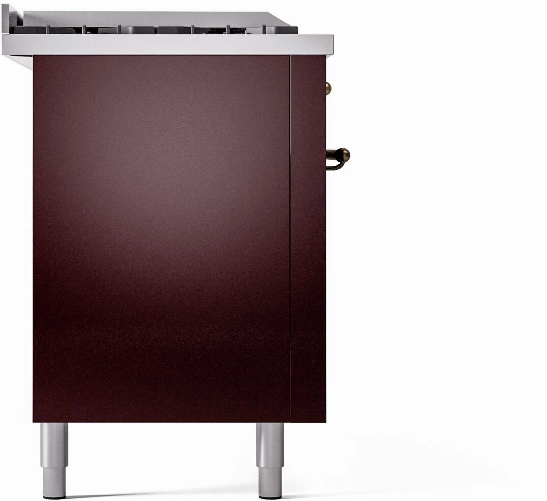 Ilve UP60FSNMPBUBLP Nostalgie Ii 60 Inch Dual Fuel Liquid Propane Freestanding Range In Burgundy With Bronze Trim