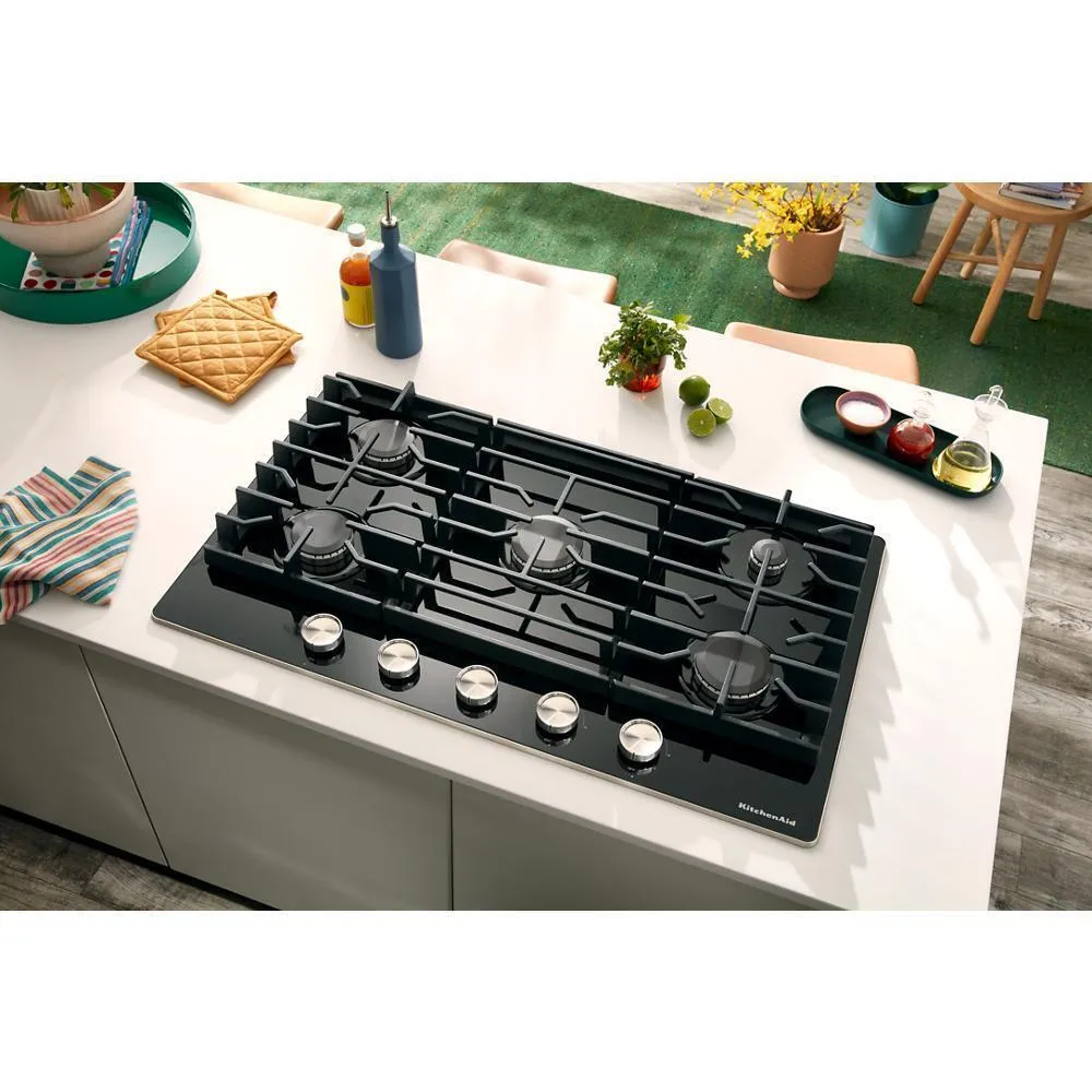 Kitchenaid KCGG536PBL 36" Gas-On-Glass Cooktop