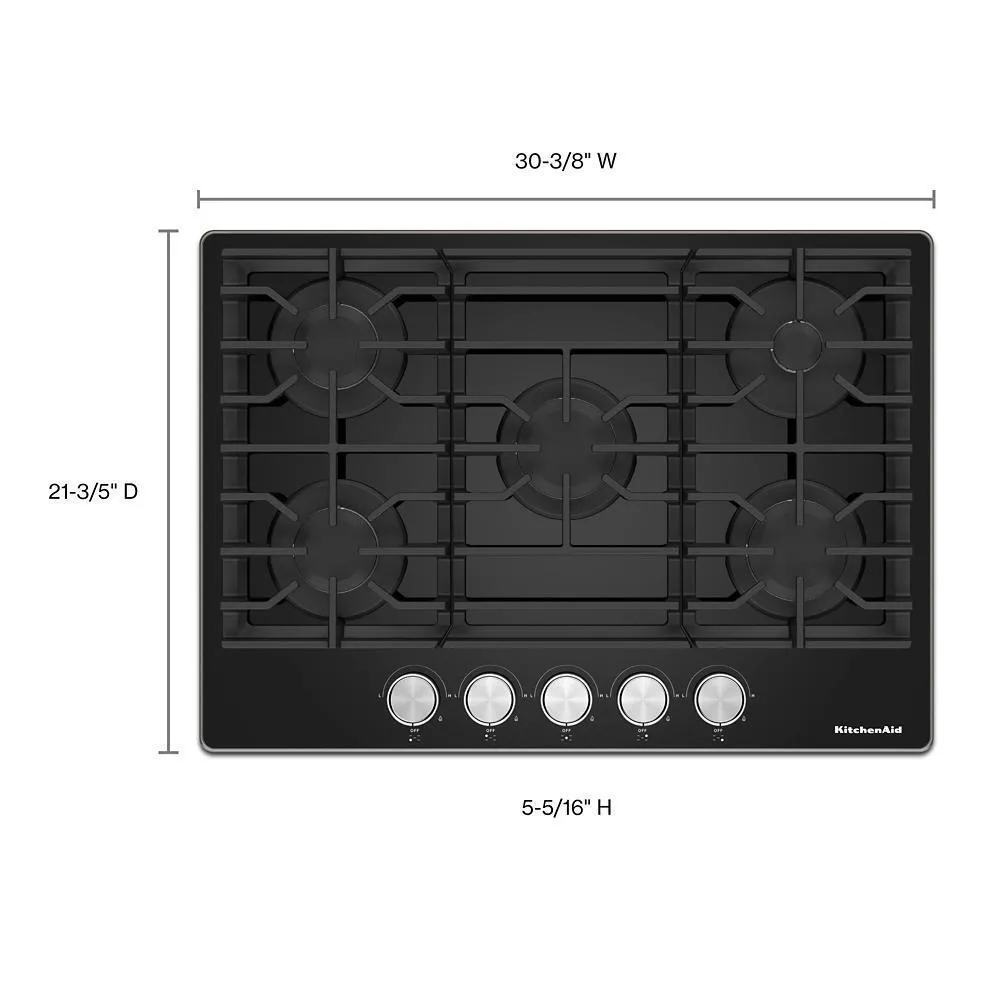 Kitchenaid KCGG536PBL 36" Gas-On-Glass Cooktop