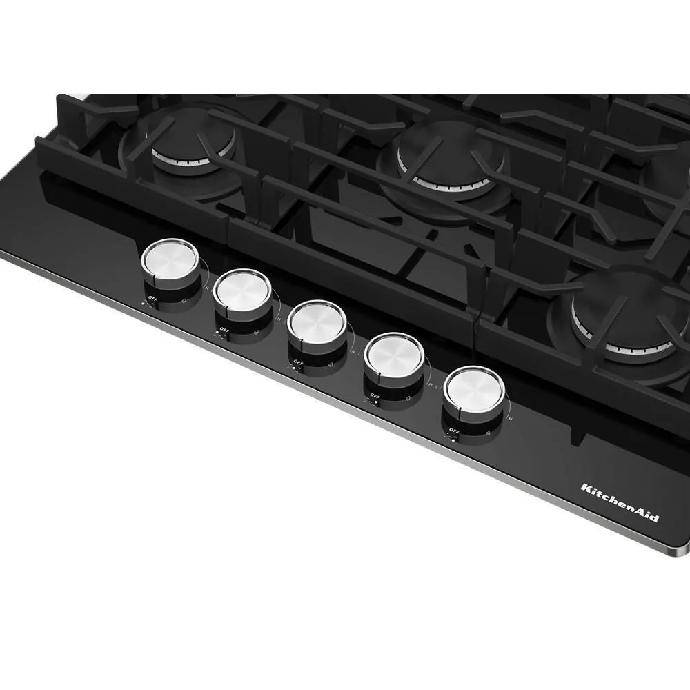 Kitchenaid KCGG536PBL 36" Gas-On-Glass Cooktop