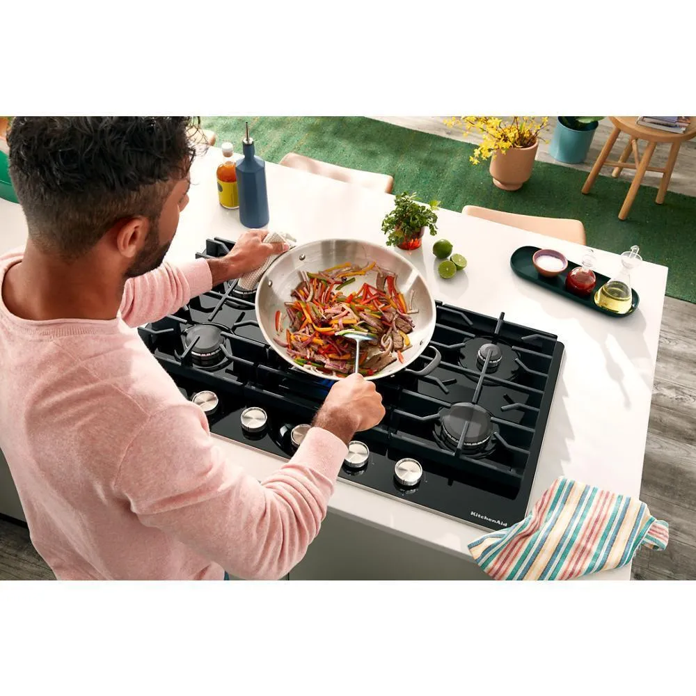 Kitchenaid KCGG536PBL 36" Gas-On-Glass Cooktop