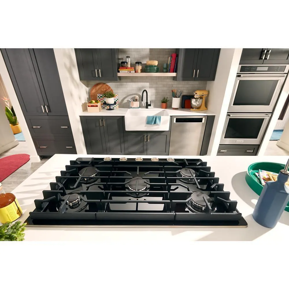 Kitchenaid KCGG536PBL 36" Gas-On-Glass Cooktop
