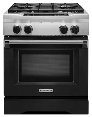 Kitchenaid KDRS407VBK 30'' 4-Burner Dual Fuel Freestanding Range, Commercial-Style Imperial Black