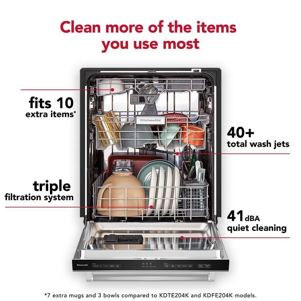 Kitchenaid KDTE304RBS Third Level Jet Rack Dishwasher With 40  Total Wash Jets, 41 Dba
