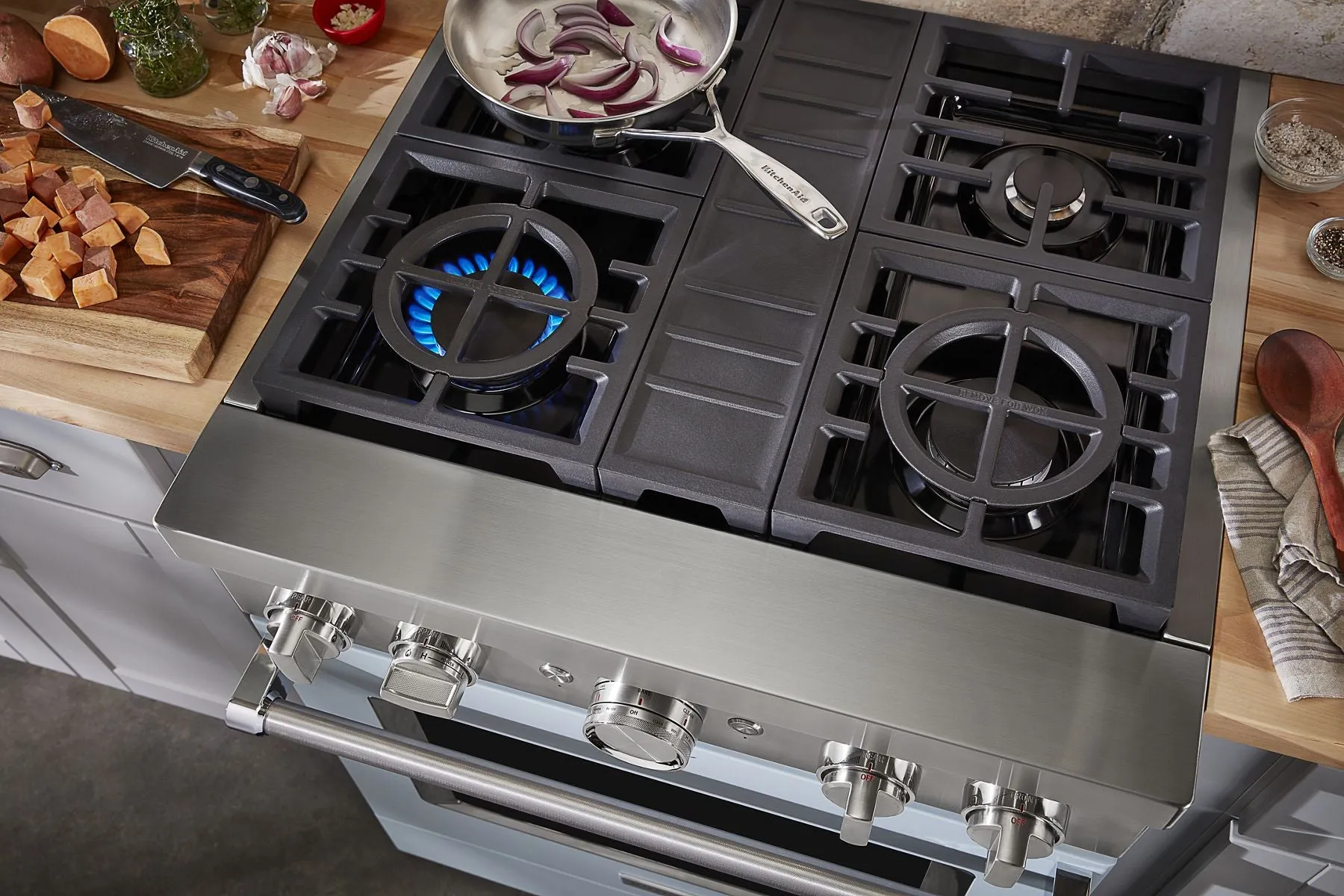 Kitchenaid KFDC500JMB Kitchenaid 30'' Smart Commercial-Style Dual Fuel Range With 4 Burners - Misty Blue