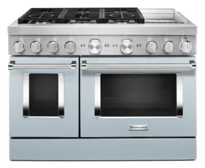 Kitchenaid KFDC558JMB Kitchenaid 48'' Smart Commercial-Style Dual Fuel Range With Griddle - Misty Blue